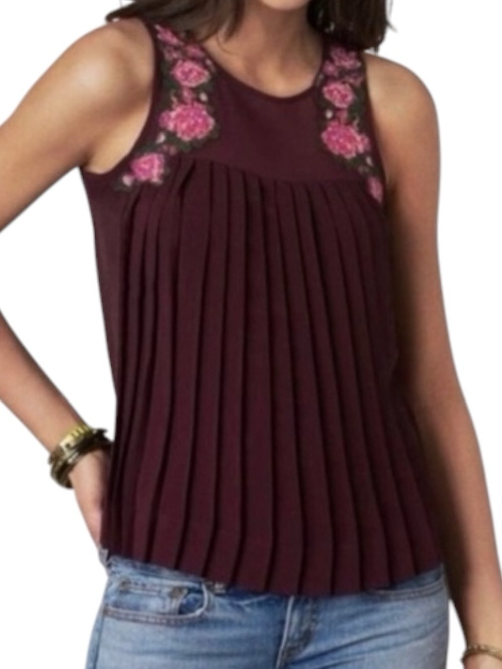 AMERICAN EAGLE Floral Pleated Babydoll Top Y2K Coquette XS